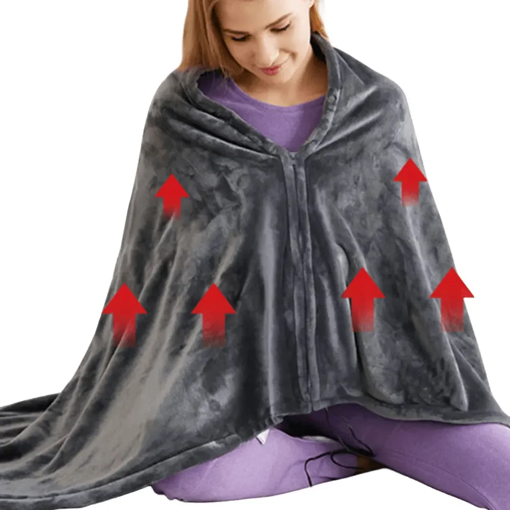 USB Electric Heated Blanket 3 Heating Levels Fleece Heated Blanket Wearable Body Warmer Blanket Quickly Heated Cape Pad