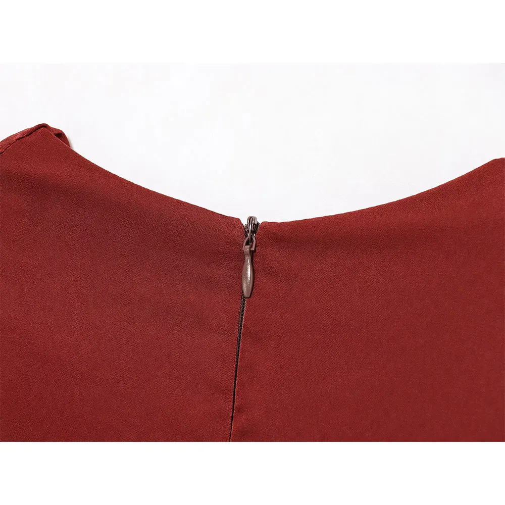 Willshela 女性ファッション赤いサテンちょう結びミディキャミソールドレスラウンドネックノースリーブ女性シックな女性カジュアル Mujer ロング Vestidos