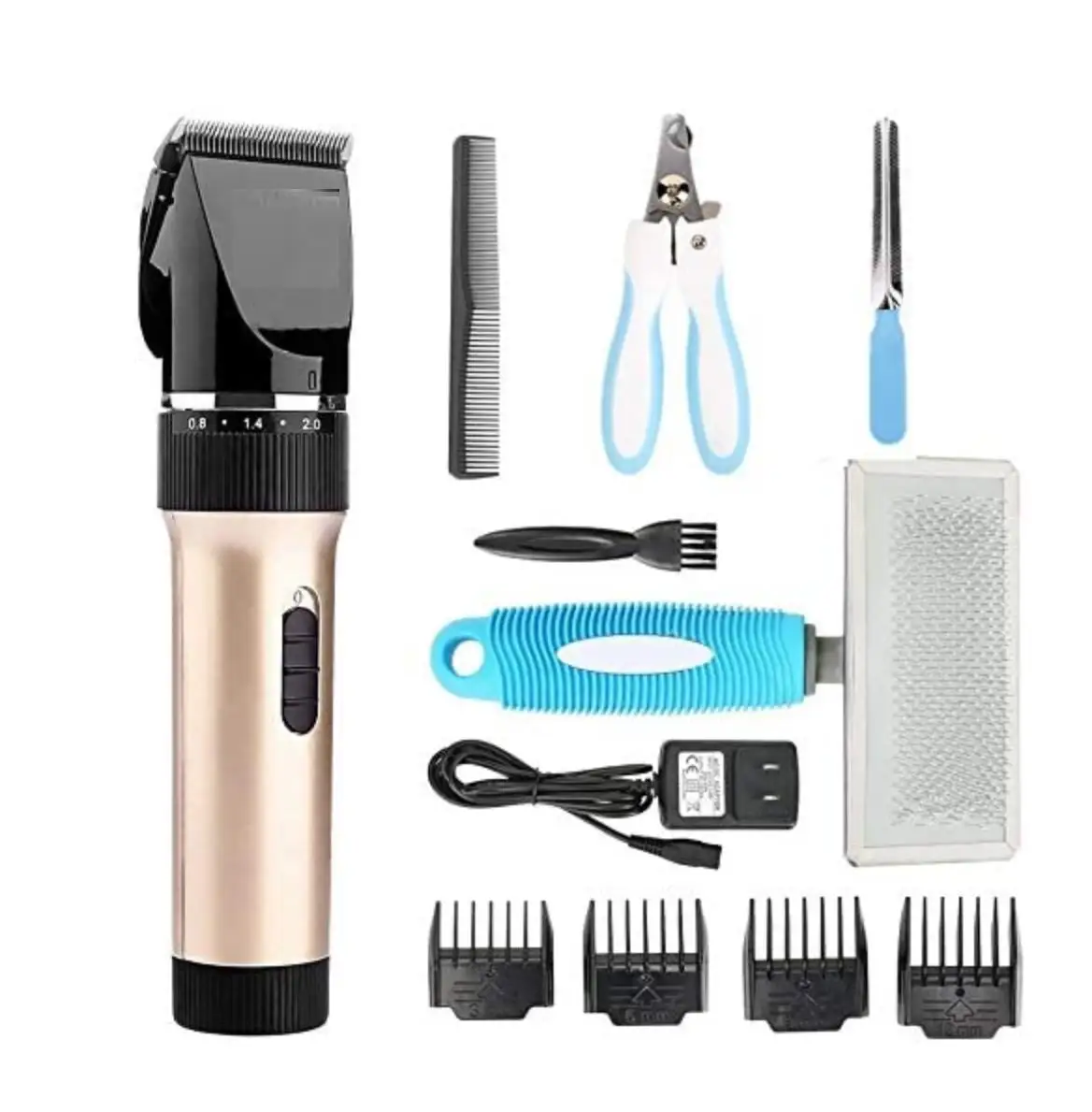 

Low Noise Professional Rechargeable Cordless Trimmers Pet Cats Dogs Hair Grooming Remover Cutter Kit with Slicker Brush