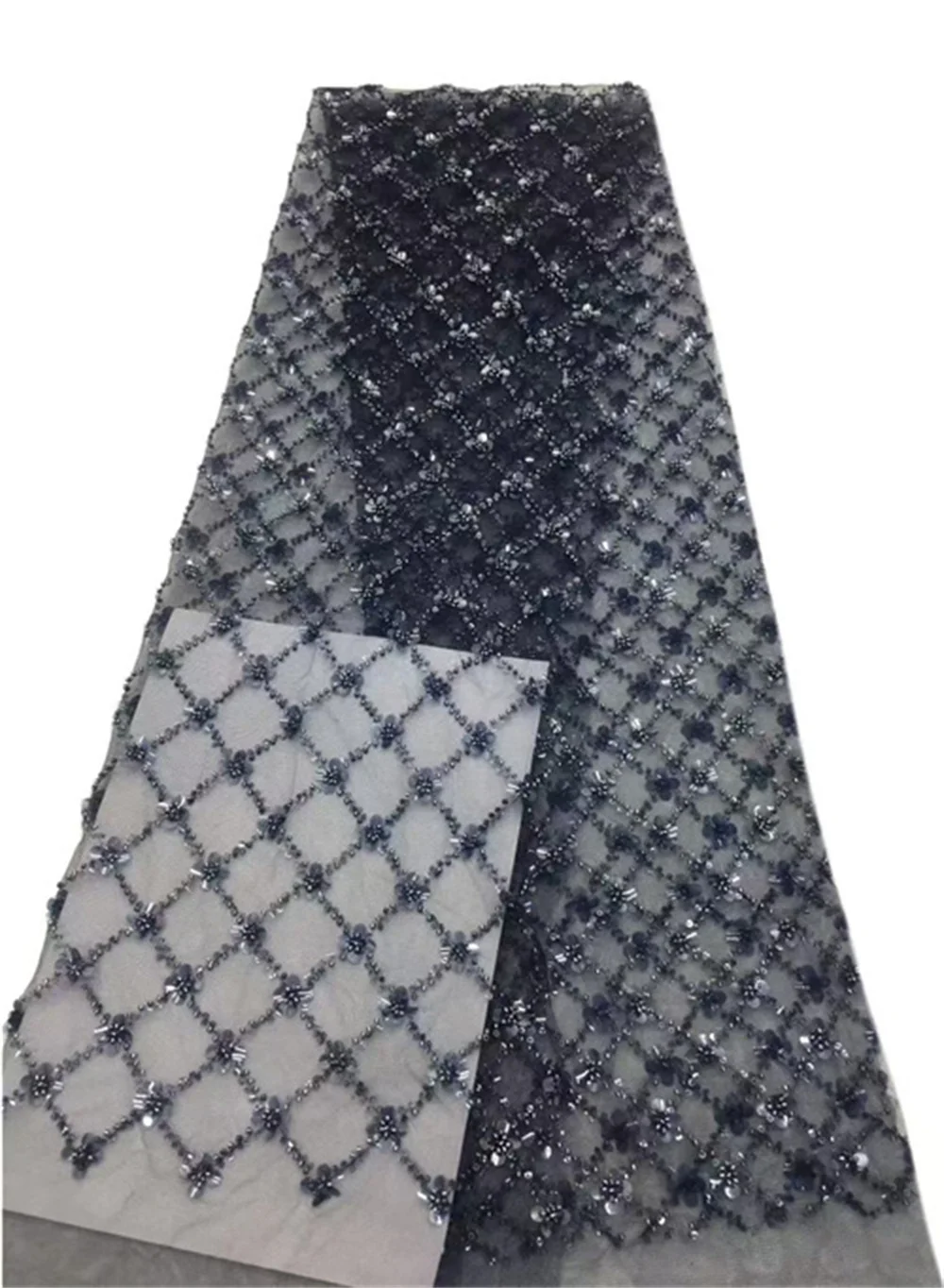 

Luxury Beaded Laces Fabric For African 5 Yards Nigerian Net Lace Fabrics With Sequin Groom Embroidery For Weddings Dresses H16-1