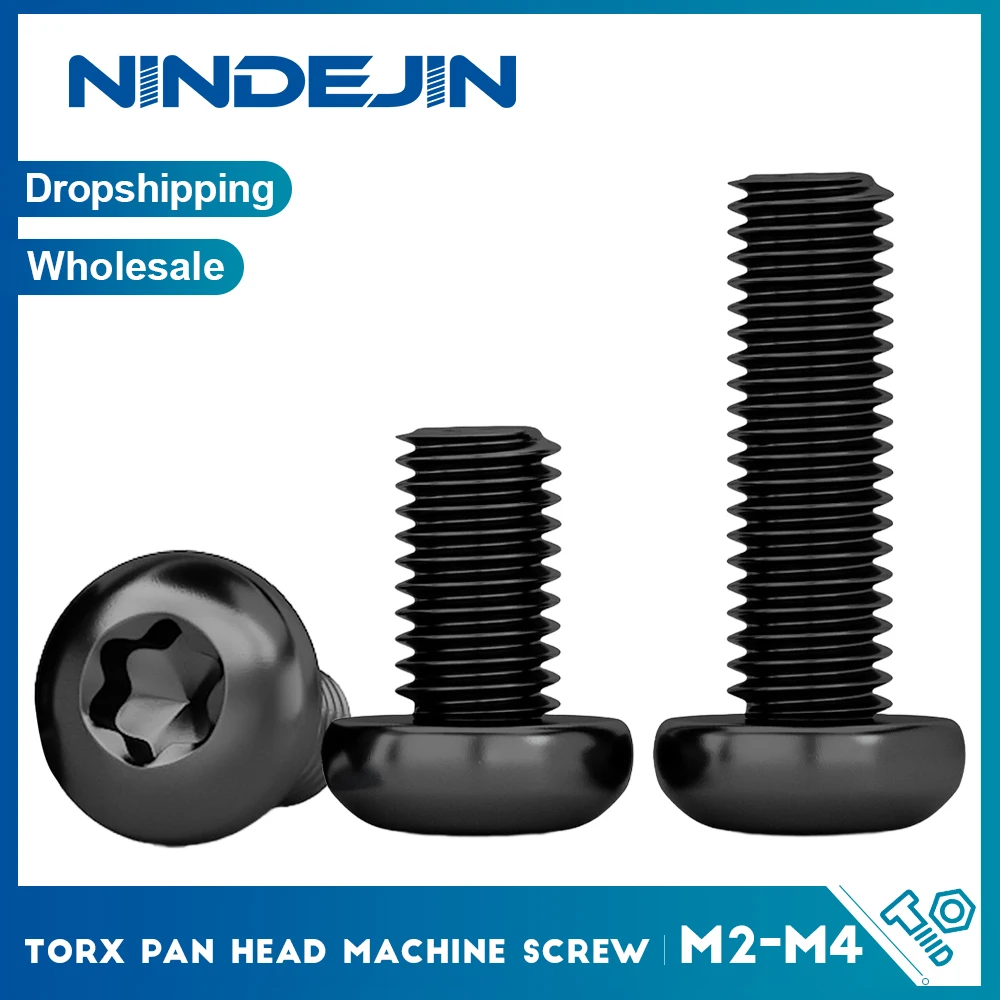 NINDEJIN Black 304 Stainless Steel Torx Pan Head Machine Screws M1.4 M2 M2.5 M3 M4 M5 M6 Six Lobe Pan Round Head Wood Screw