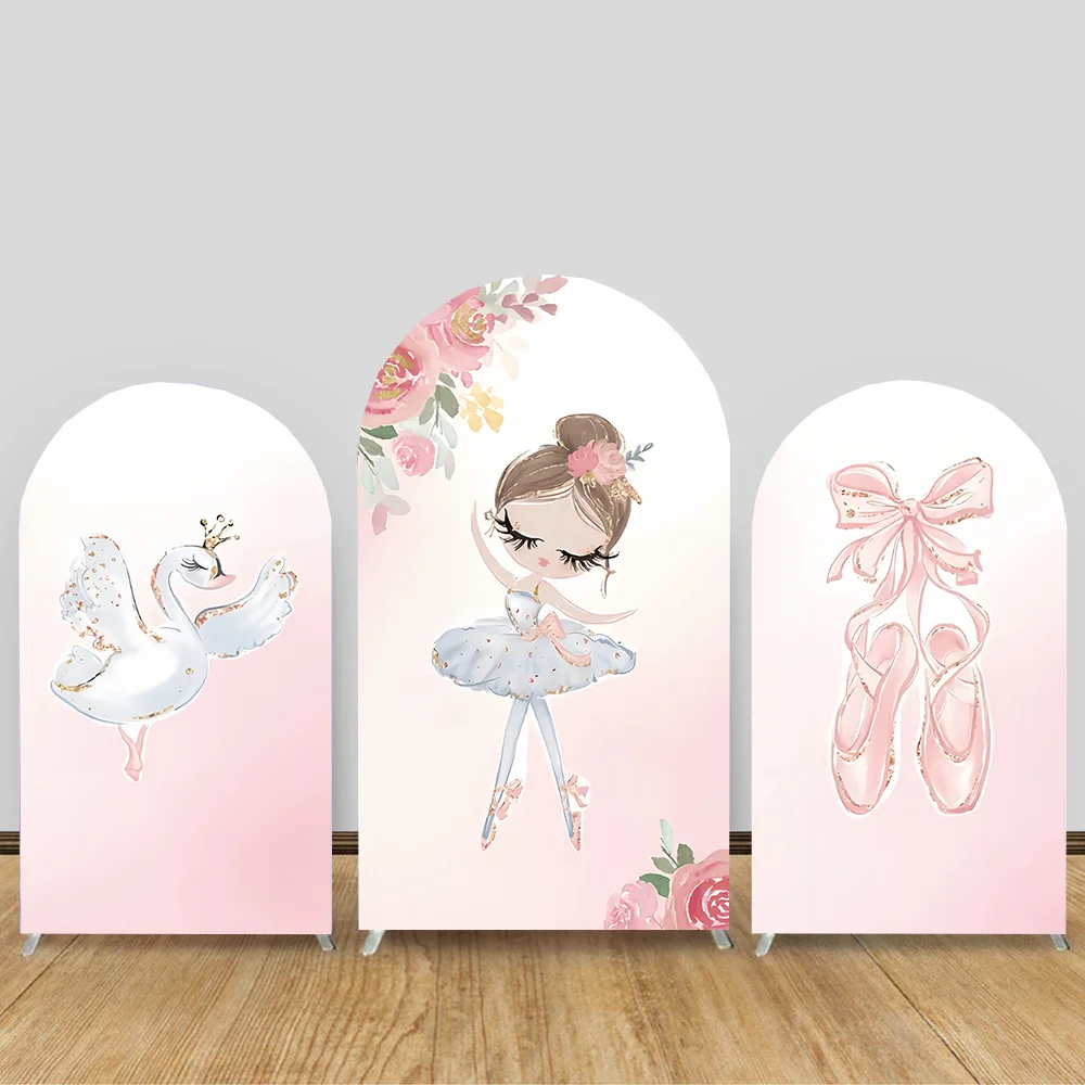 Custom 2-Sided Pink Ballet Shoes Girl Princess Birthday Party Baby Shower Cover Chiara Arch Background Decor Backdrop