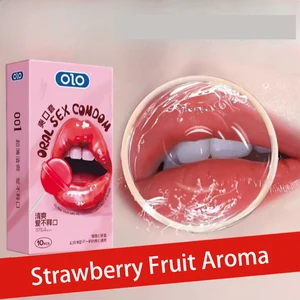 OlO 10 Buah Kondom Seks Oral dengan Rasa Stroberi, Kondom Lengan Penis Seks Aman Ultra Tipis, Produk Dewasa Partikel Besar G-spot 12 lengan seks oral penjualan terbaik - №