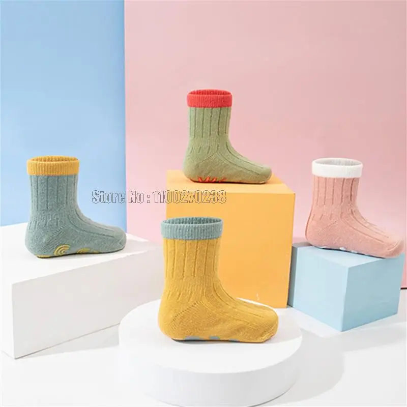 3 Pairs/lot Children Solid Striped Spring Boy Rubber Anti Slip Newborn Baby Floor Cotton Infant Socks