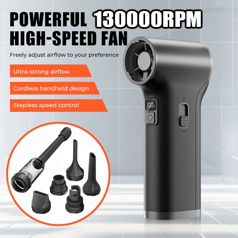 

Мощный турбовентилятор 130000 об/мин с 100 скоростями, ручной, с бесщеточным двигателем, для сжатого воздуха, для чистки автомобиля и ПК