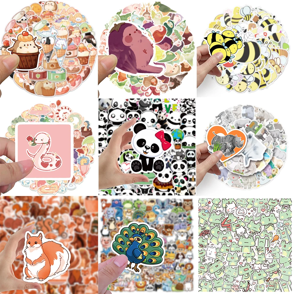 10/30/50PCS Cartoon Animals Sticker Vegetable Bird Watercolor Graffiti Luggage Laptop iPad Guitar Kids Toys Decoration Wholesale