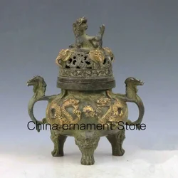 Collection Chinese old handwork Copper bronze Gilt Dragons incense burner