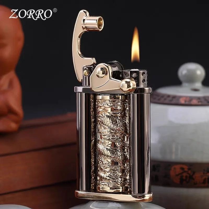 

Exquisite Dragon Pillar Rotating Rocker Arm Kerosene Open Fire Lighter Sculpture Personalized Creative Decompression Toy Lighter