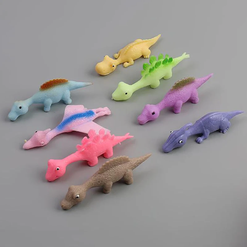 5pcs Catapult Launch Soft Glue Dinosaur Fun Tricky Slingshot Practice Elastic Flying Finger Sticky Decompression Toy