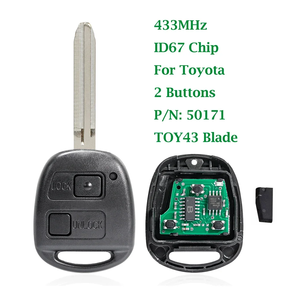 Remote Car Key with ID67/ID68/4C Chip For Toyota Camry Land Cruser 120 Prado 2/3 Buttons 315MHz 433MHz TOY43 Keys2027