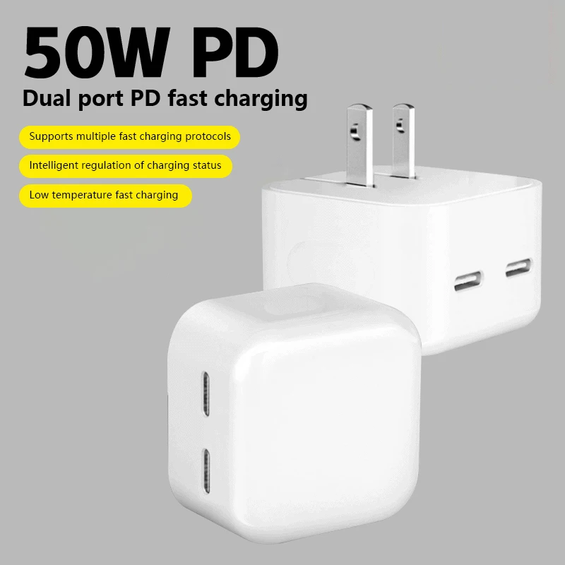 USB Type C Charger 50W Dual PD Portable USB C Charger Support Type C PD Fast Charging For IPhone 15 14 13 12 Pro Max 11 X Tablet