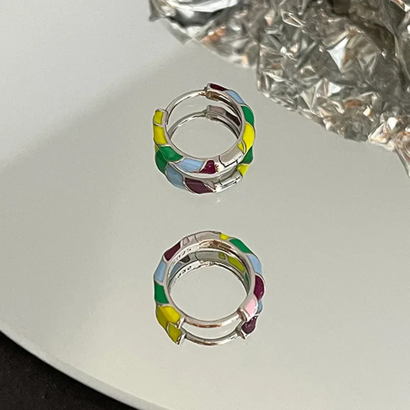 

925 Sterling Silver Sale Colorful hoop Earrings Simple Temperament Exquisite Hot Semale Sexy Jewelry Gift