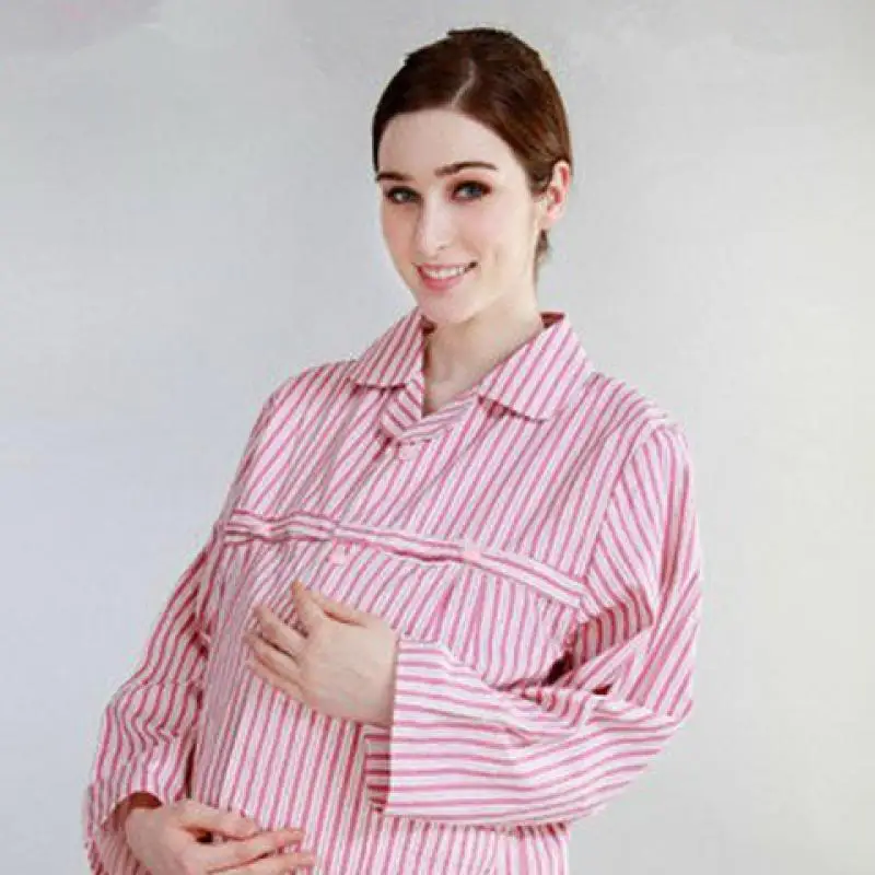 Hospital Maternity Clothing High-Quality Cotton Breathable Comfortable Maternity Clothing Simplicity Striped Top Pants Set