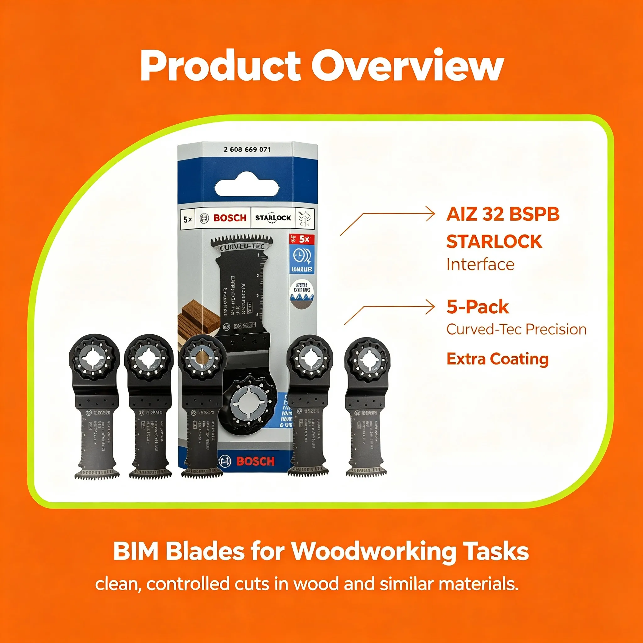Bosch Starlock Oscillating Saw Blade 5 Pcs AIZ 32 BSPB BIM Plunge Cut Saw Blade Hardwood Multitool Saw Blades