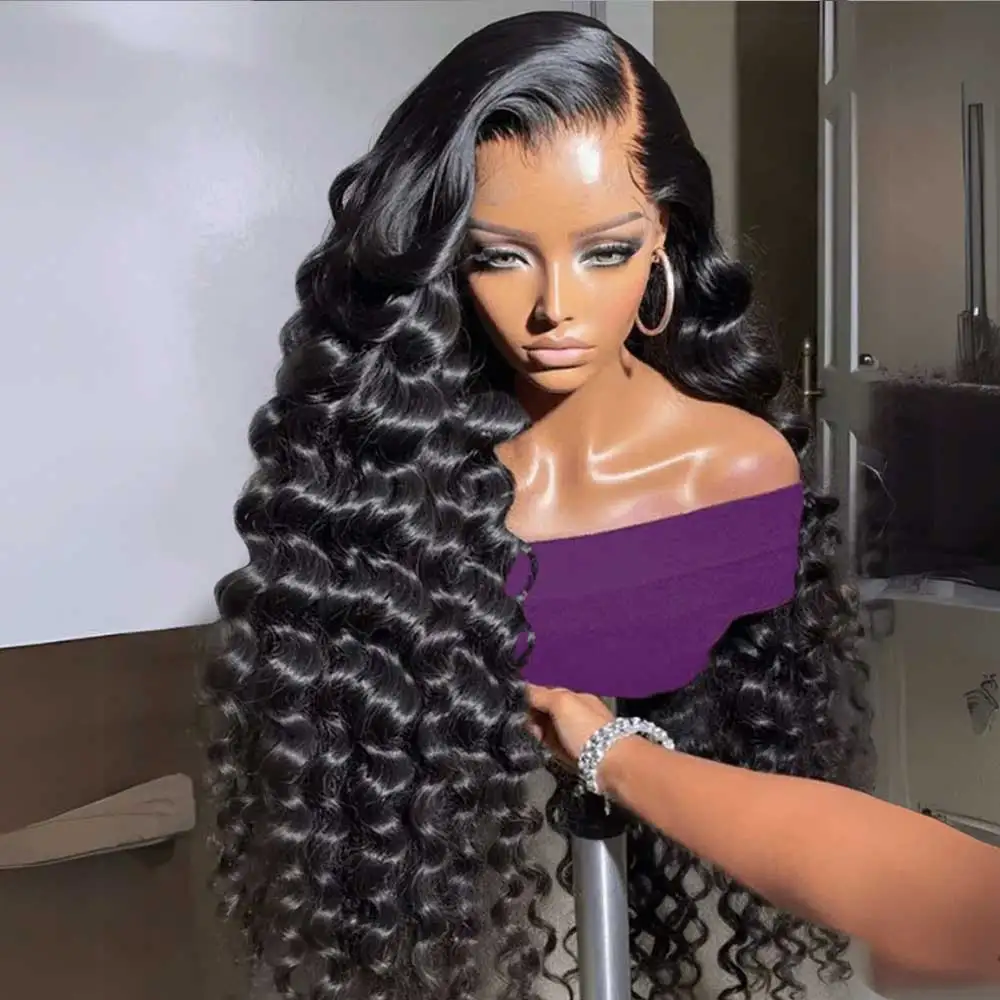 

250% Density 40 42 Inch Glueless 5x5 Lace Closure Deep Wave 13x6 Lace Front Wigs Pre Plucked With Baby Hair 250% Density