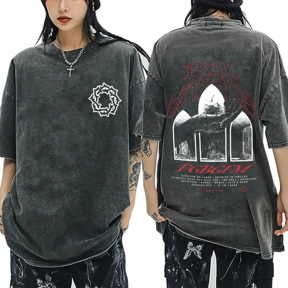 

Limited Rock Band Bad Omens FGBGFM Washed Vintage T-shirt Men Women Casual Oversized Cotton T Shirt Male Retro Gothic Streetwear