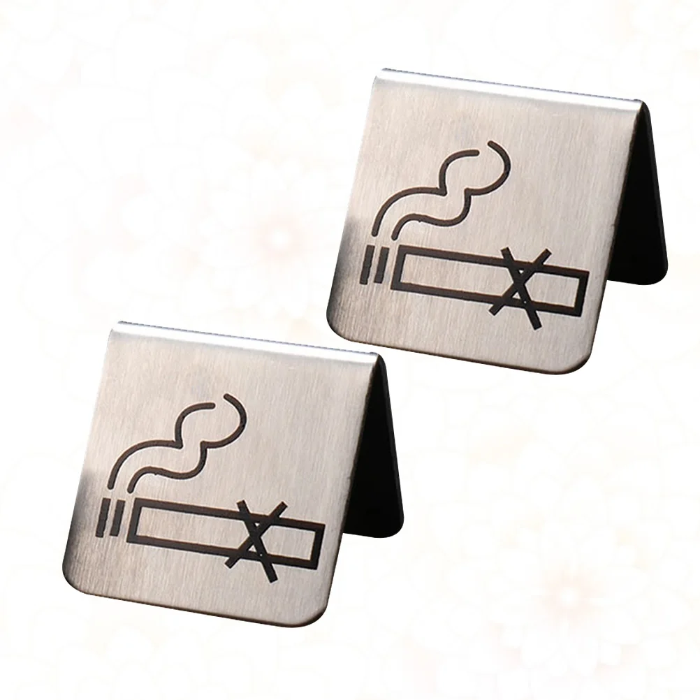 

2 PCS Stainless Steel Non-smoking Sign Office Desktop Public Places Double Side