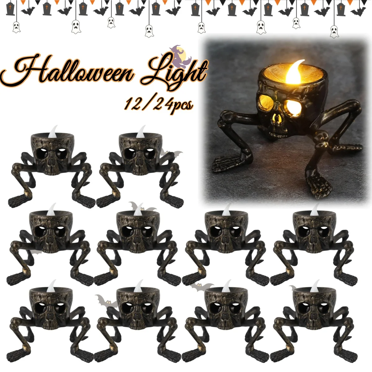 

12/24PCS New Halloween Skeleton Light LED Candles Skeleton Hand Feet Halloween Decoration Candle for Home Halloween Party Favors