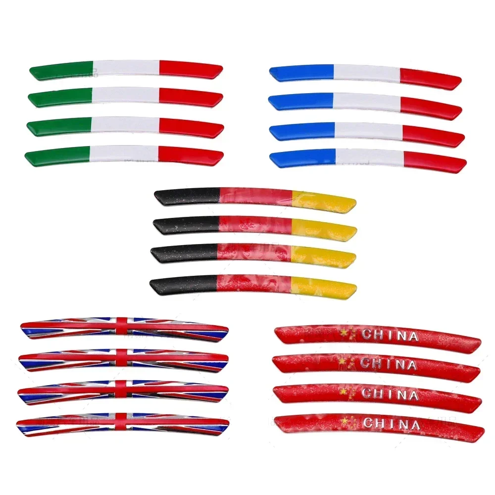 4pcs France Italy Germany British National Flag Metal Car Rims Wheel Eyebrow Stickers Decal Emblem Badge