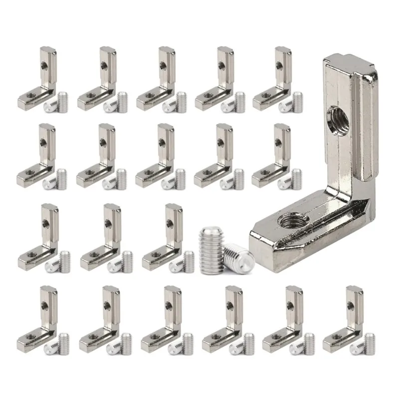 

20Pc Aluminum Extrusion Profiles 1515 2020 3030 Series L-Shape T Slot Europe Standard Aluminum Profile Bracket Joint with Screws