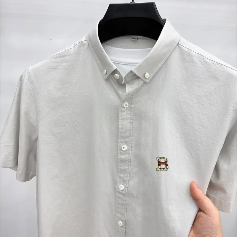 100% cotton fashion brand short sleeve shirt men's new luxury B-shape letter embroidered summer comfort breathable casual top