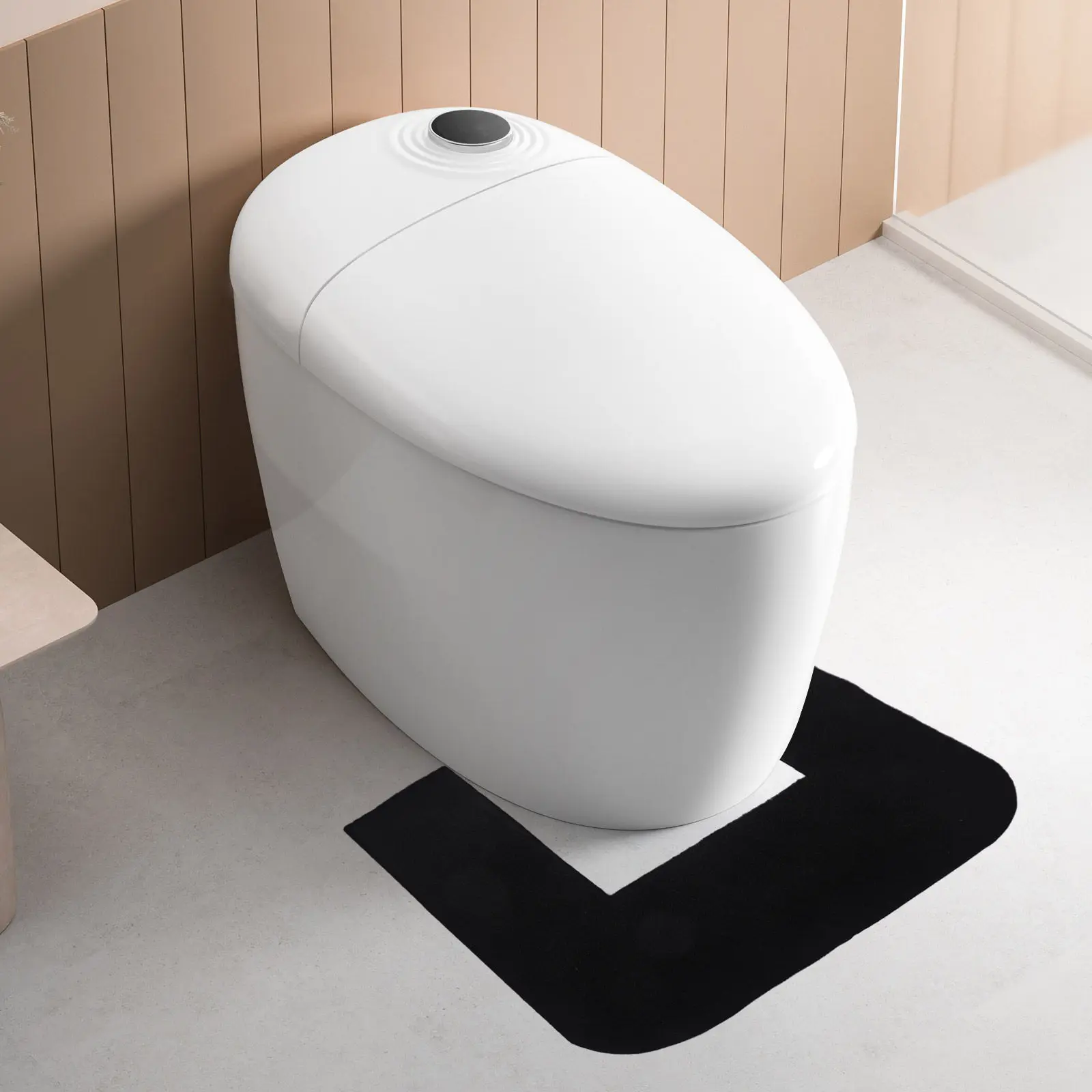 

Absorbent Non-Slip Toilet Mat U-Shaped Polyester Floor Protector Toilet Urinal Mat Black Bathroom Rug Washable