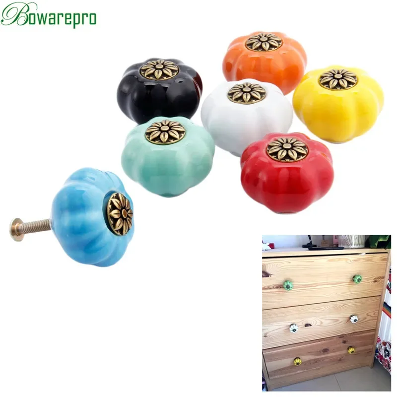 Rural Pumpkin Ceramic Door Pulls Knob Children Bedroom Kitchen Cabinets Drawer Cupboard Furniture Single Hole Handles and Knobs