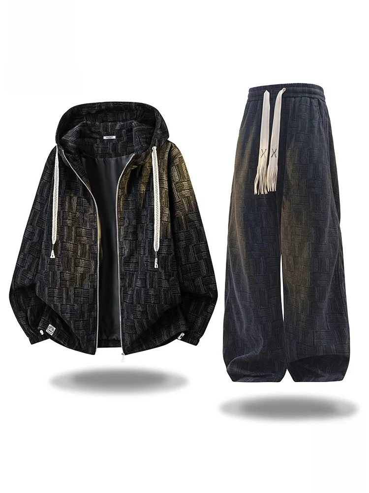 

PaulFrank Monkey Autumn Faion Plaid Casual Sportswear Set Men's Hoodie Sweatpants Two-Piece Set Polyester Fiber Long Sve