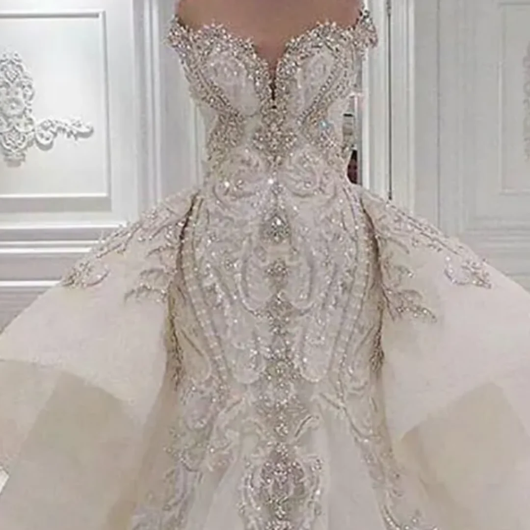Robes de mariée en dentelle froncée et strass scintillants, style sirène de dubaï, robes de mariée de luxe en cristal avec jupes sur mesure