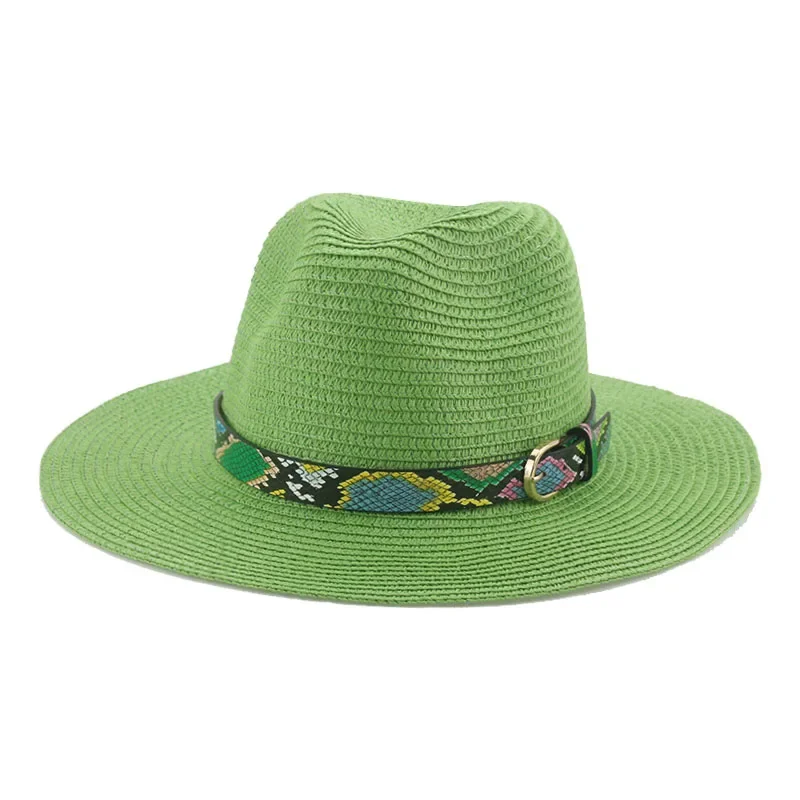 Hats for Women Summer Straw Hats Solid Khaki Beige Belt Snake Pattern Casual Sun Protection Beach Panamas Green Blue Sun Hats