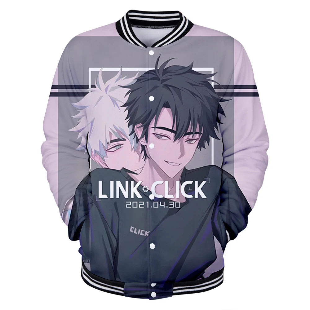 Uniforme de beisebol de botão masculino e feminino, moletom de manga comprida, streetwear Harajuku, Anime japonês Clo, Link Clic