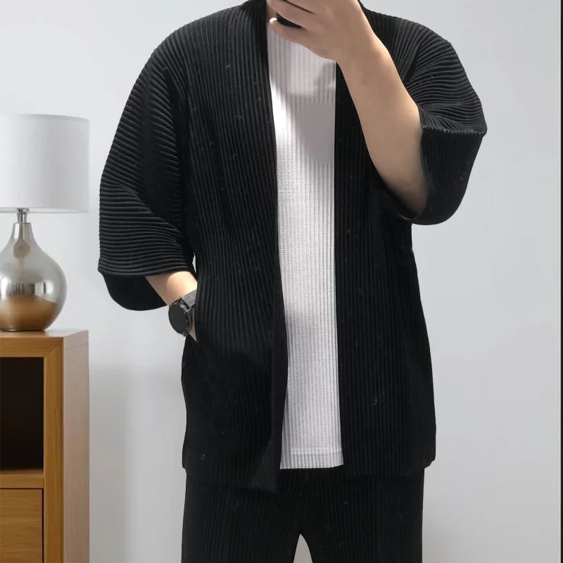 Miyake Pleated Jacket Men's Cardigan Japanese 2025 Spring and Summer New Pleated Men's Loose Big Yards Jacket Hundred Loose Tops