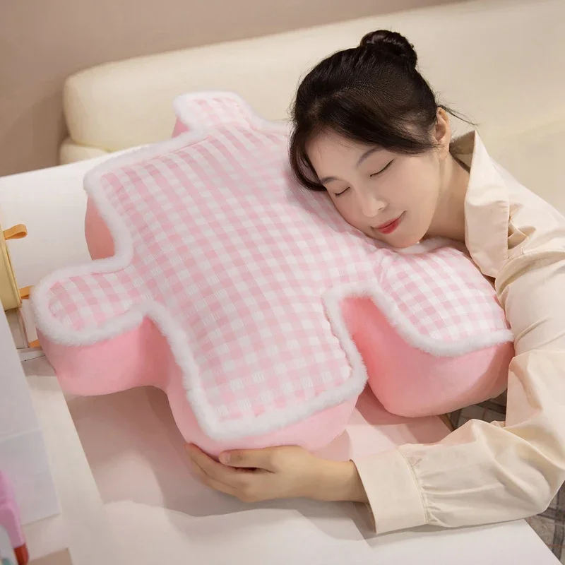 Grazioso puzzle peluche cuscino imbottito accogliente cuscino a quadretti colorato morbido cuscino per divano sedia arredamento creativo per la casa