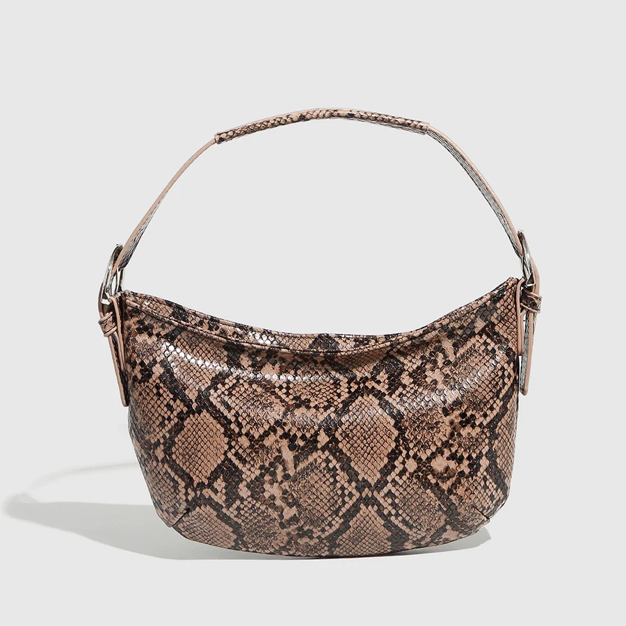 

New Snake Pattern Women's Fashion Handbags Retro Solid Color PU Leather Shoulder Underarm Bag Casual Zip Women Hobos Handbag Sac
