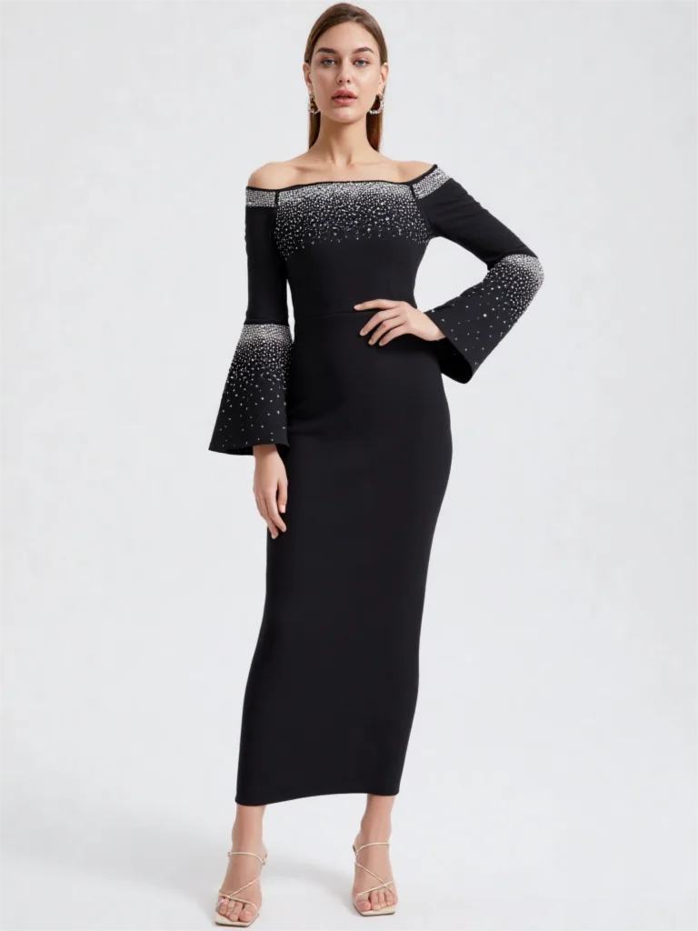 ชุดเดรสยาวสไตล์ฝรั่งเศสแบบเฮปเบิร์น ดีไซน์หรูหราเบาๆ ทรงเข้ารูป โชว์หลัง ผูกเชือกผูกเอว สำหรับผู้หญิง