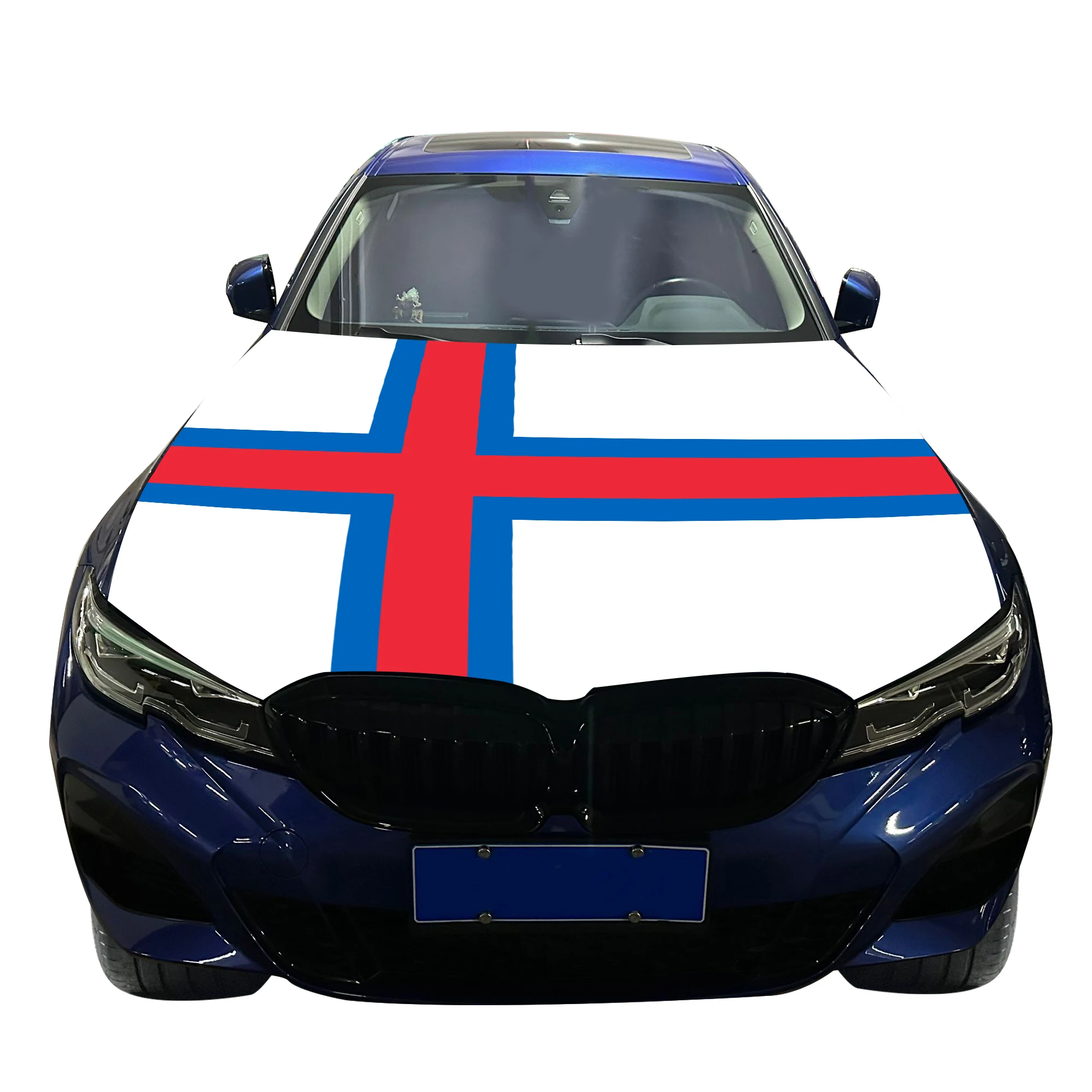 Faroe Islands Car Hood Cover Flag  Universal Size Elastic Polyester 120x150cm for Car Decor