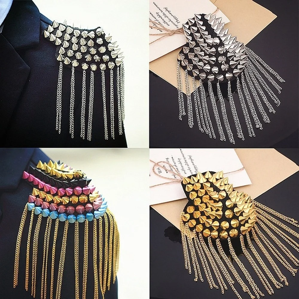 

1Pair Rivet Epaulette Brooch Punk Style Shoulder Bling Suit Decoration Clothing Accessories for Men Women