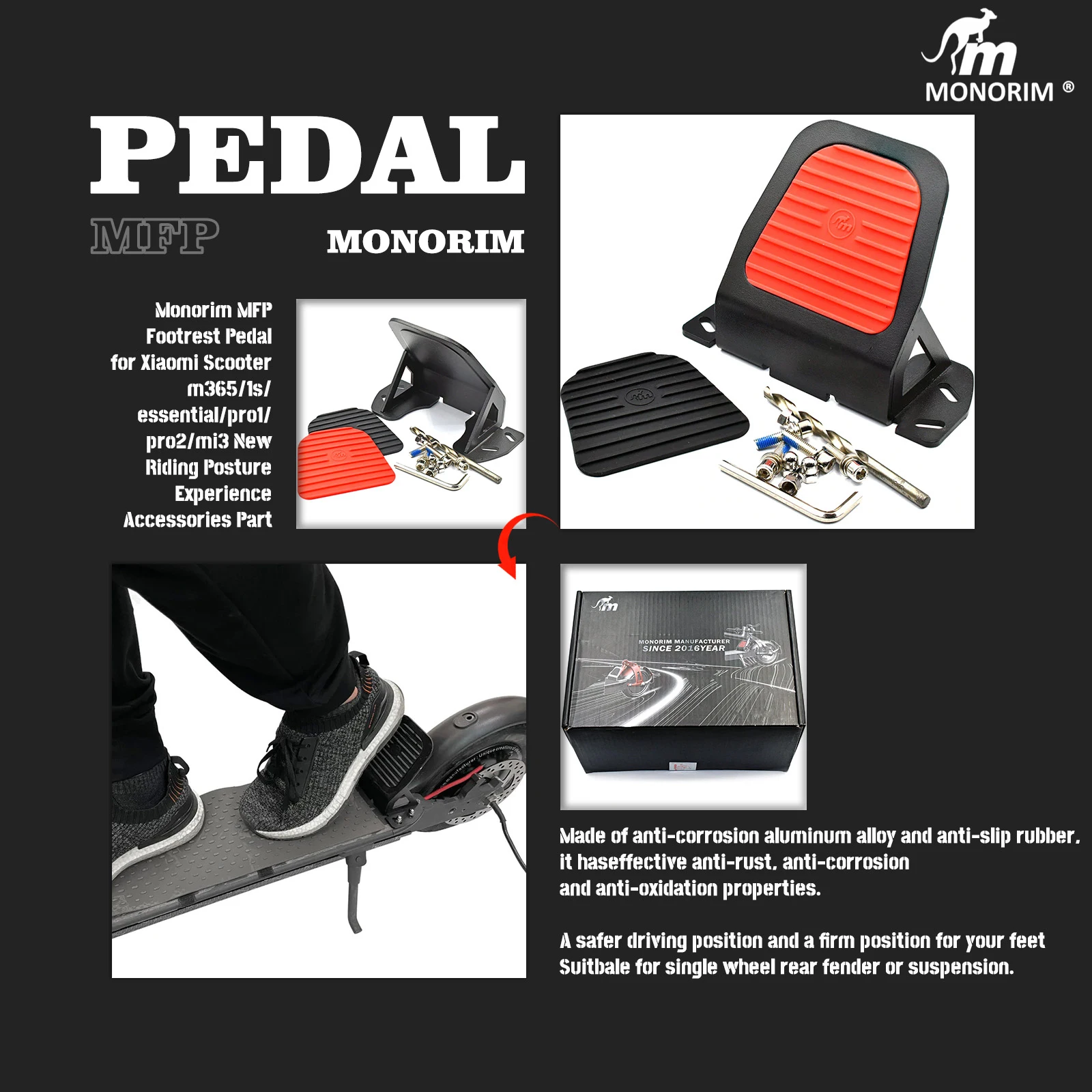 Monorim MFP Footrest Pedal for Xiaomi Scooter m365/1s/essential/pro1/pro2/mi3 New Riding Posture Experience Accessories Part