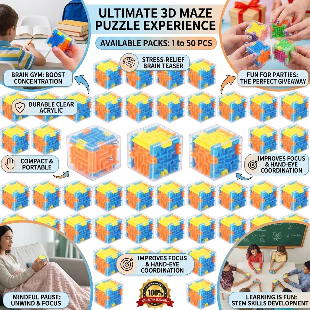 3D Maze Magic Cube Toys Children Gift Six-sided Brain Developing Educational Toy Labyrinth Ball Toy 1/2/3/4/5/10/20/30/40/50PCS