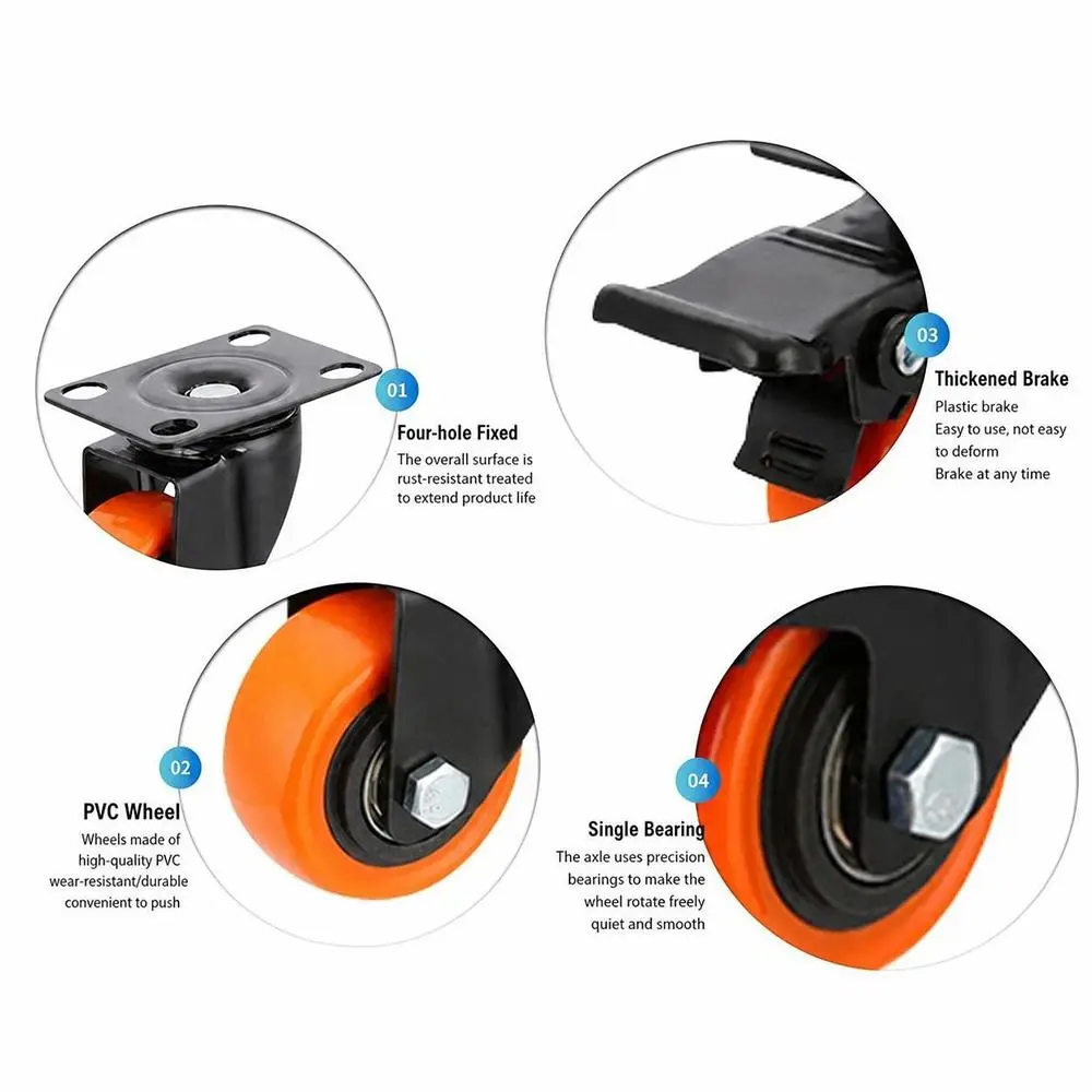 PVC Caster Wheels Swivel Castor Wheels 2/2.5/3inch Four Hole Plate Heavy Duty Casters Swivel Metal Mounting Plate