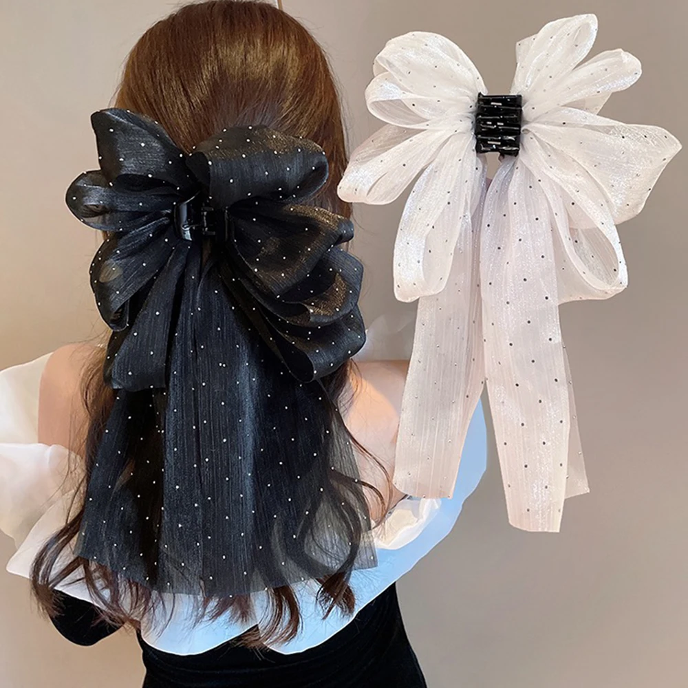 Large Bow Hair Claw Clip New Hairpin for Women Korean Sweet Ponytail Hair Crabs Hair Clip Girls Ribbon Non-slip Hair Accessories