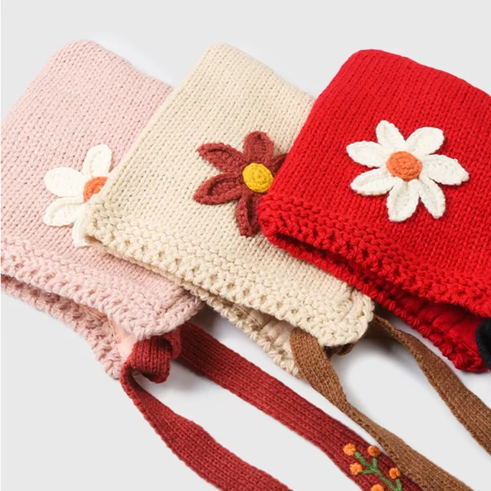 Gestrickte Wollpullovermütze für Babys mit Blume, warme Strickmütze für 1–3 Jahre alte Neugeborene, Herbst- und Winterkleidung