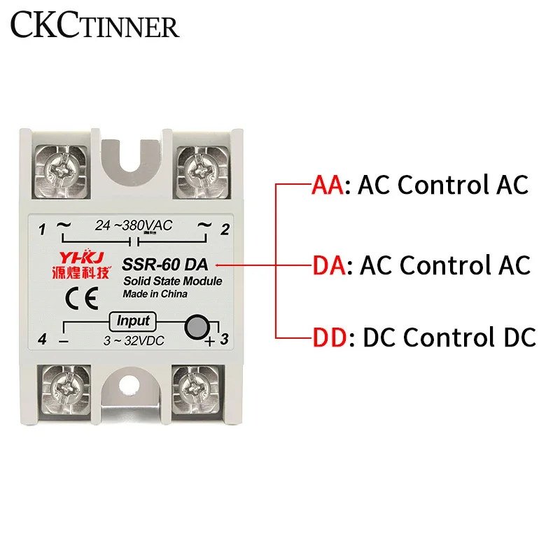 Solid State Relay SSR-60DA SSR-75DA SSR-80DA SSR-100DA DC3-32V Input  AC24-380V Output Relay Module Single Phase DC Control AC