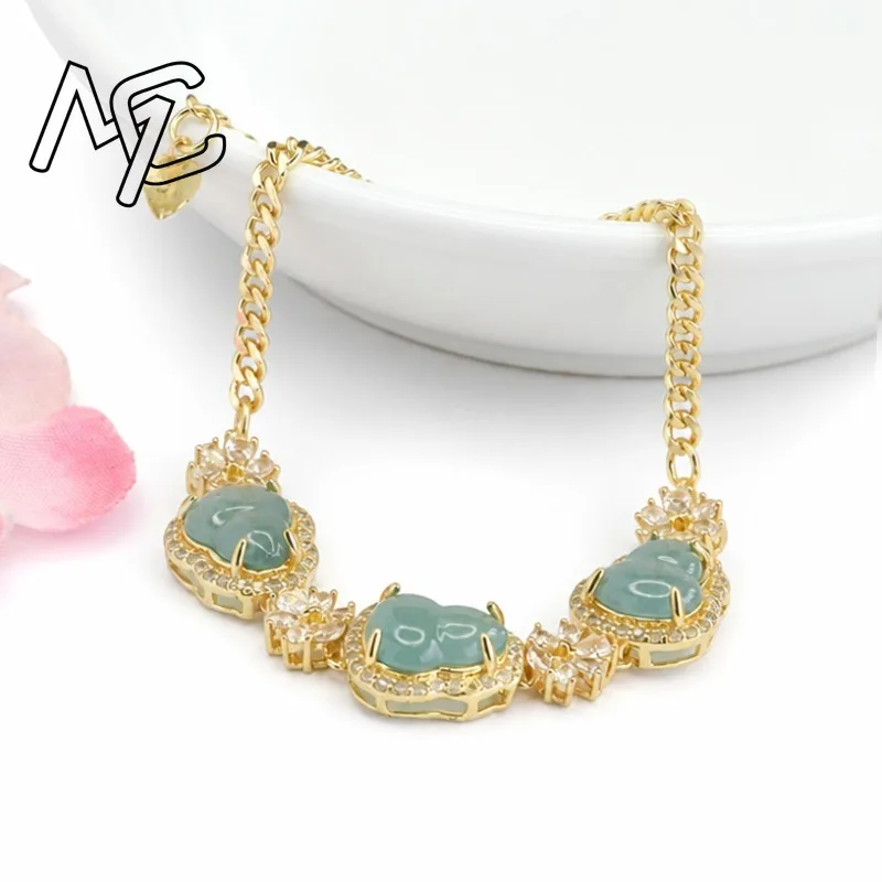 Natural A Grade Blue Water Jadeite Calabash Inlaid Bracelet Gold Plated Zircon Decor Lucky Gourd Gemstone Bracelet Jewelry Gift