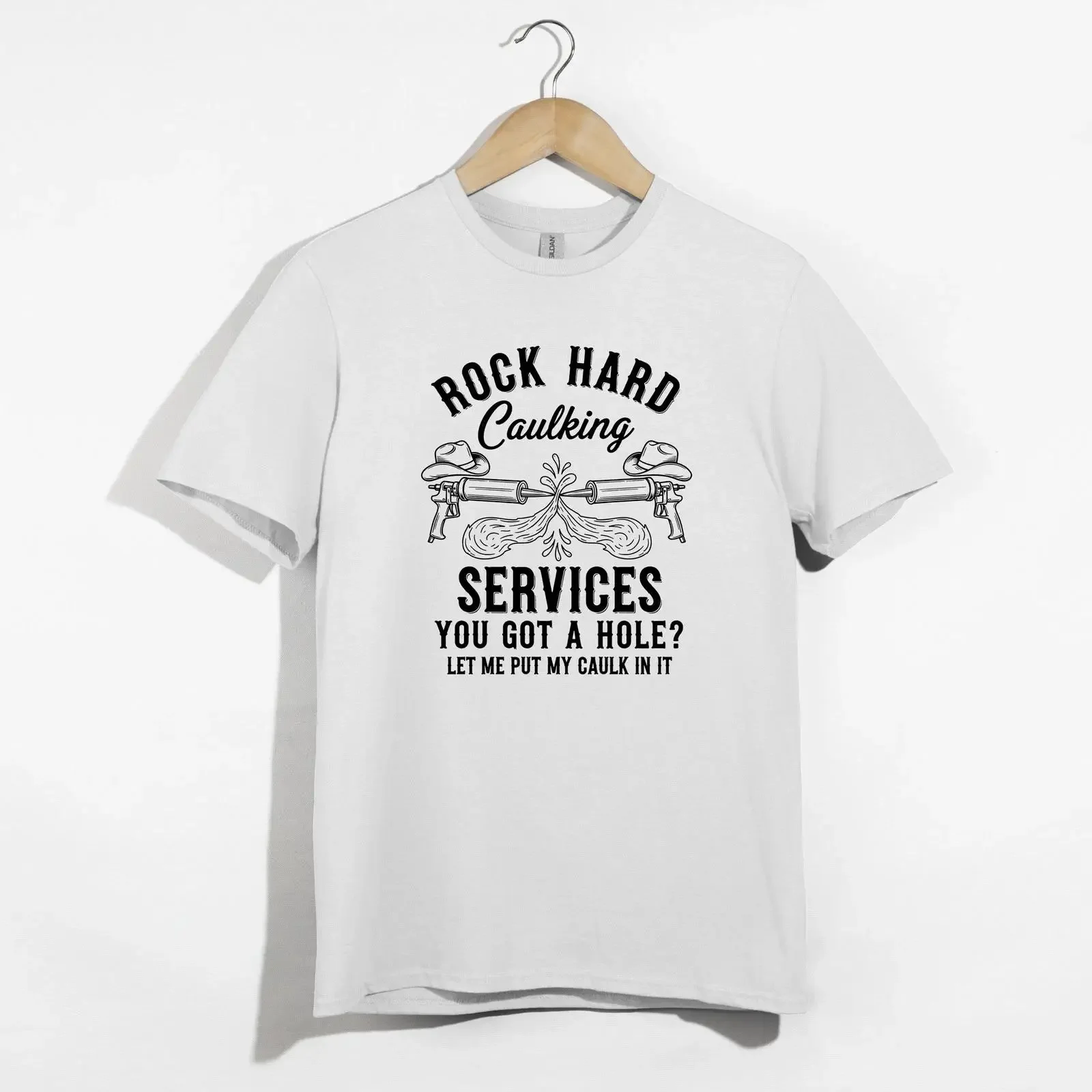 Rock Hard Caulking Services T Shirt Funny Contractor Construction Humor  vintage Washed streetwear Unisex Top For Everyday Wear