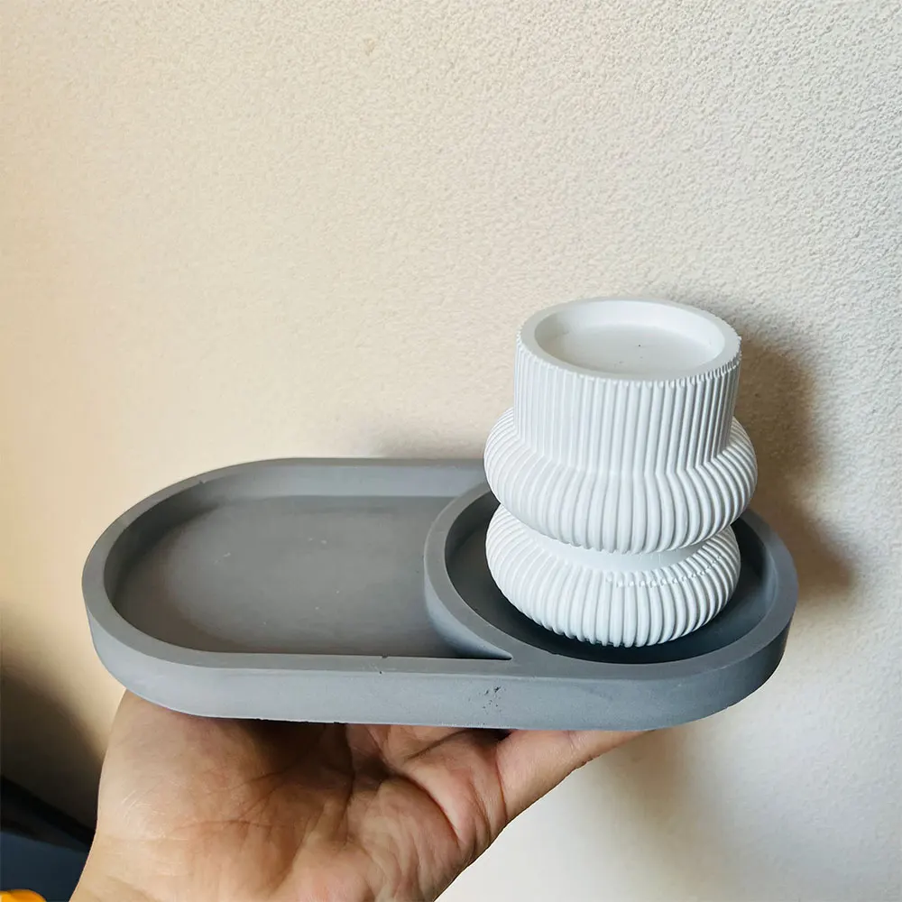 Oval Storage Tray Concrete Mold Trinkets Heart-shaped Display Plate Plaster Mold Candle Holder Terrazzo Silicone Mold