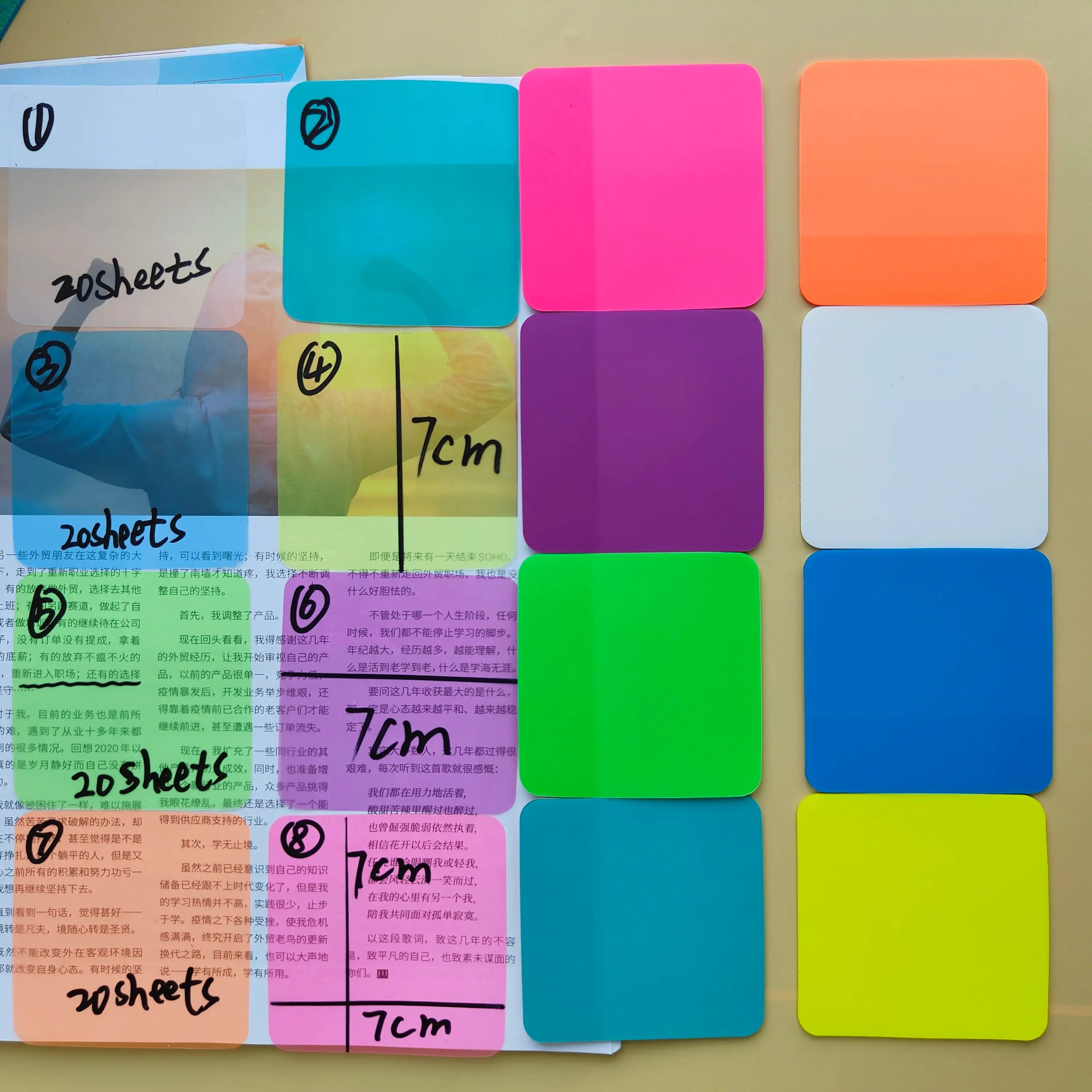 160 Sheets 8Color Transparent Sticky Notes 7*7CM Scrapes Sticker Note  Clear Notepad School Stationery Office Supplies