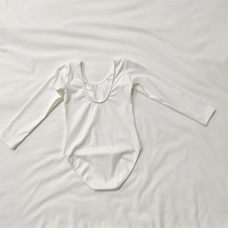 مصنع الجملة مات النايلون دنة ممارسة ارتداء الأطفال أطفال بنات أسود أبيض طويل الأكمام ثياب رقص الباليه للبيع #5