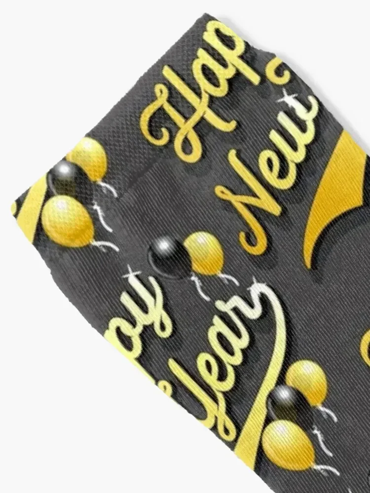 Happy New Year! with Black and Gold Balloons Socks Novelties Children's Socks Girl Men's