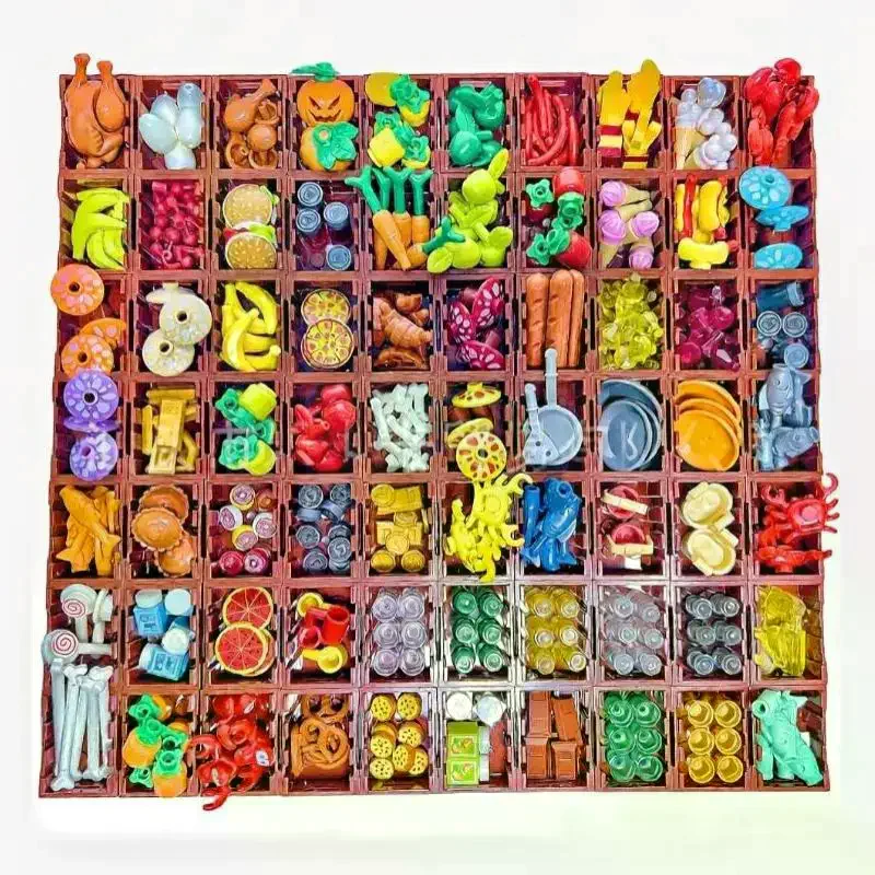 1 Set Foods And Tools Building Blocks DIY Toys Seafood Meat Vegetables Fruit Dessert Dishes Small Particle Blocks
